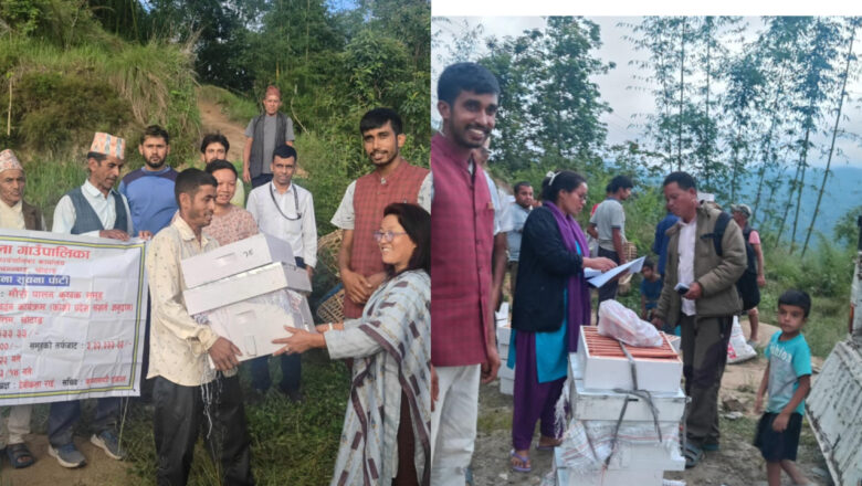 मात्तिमका किसानलाई मौरीसहितको घार वितरण